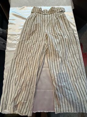 American Eagle Outfitters Cream Pinstripe Paperbag Waist Chinos